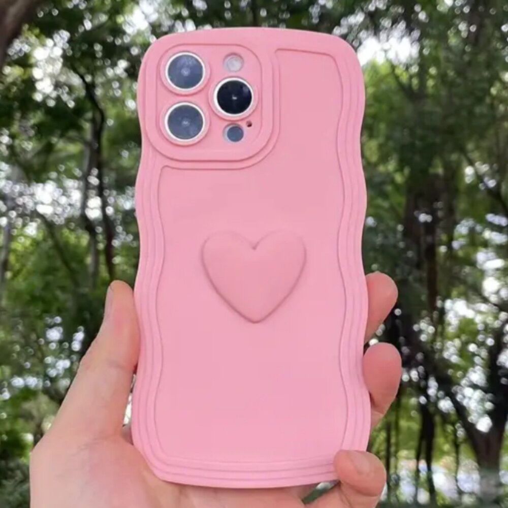 Pastel Pink Heart iPhone 14‎ Pro Case Wavy Edge Silicone Protective Cover